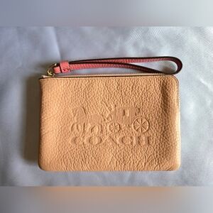 Coach Peach Corner Zip Wristlet with Horse And Carriage